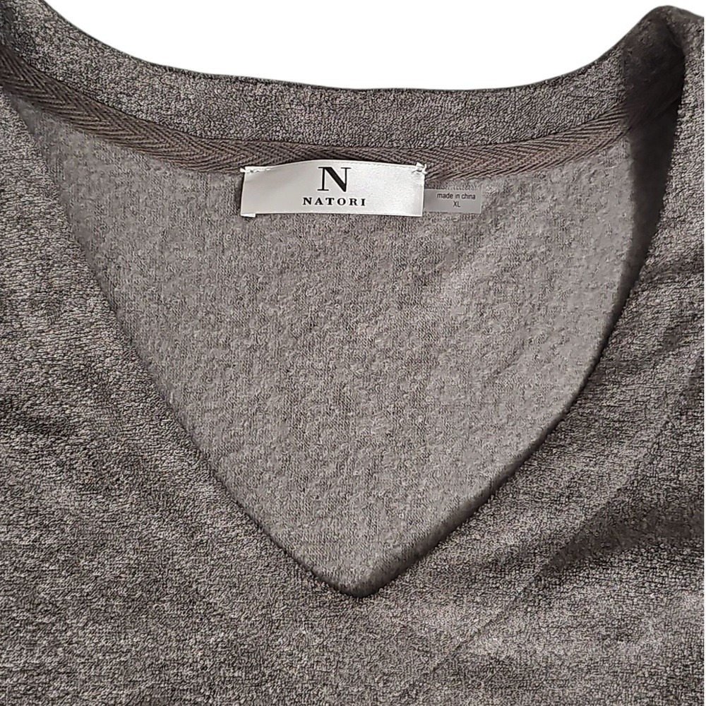 Natori V-Neck Pullover Top Comfy Lounge Wear Oversized Fit‎ Gray XL Oversized